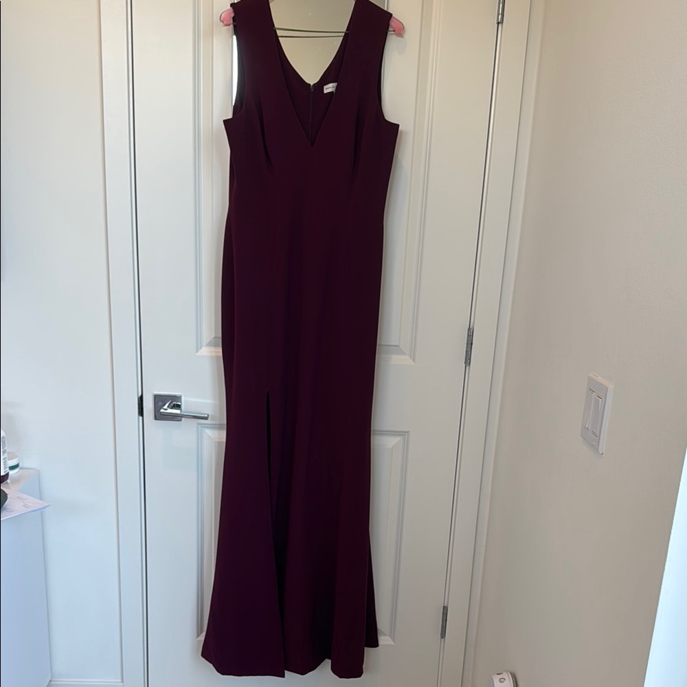 Dress the Population Burgundy Sleeveless V-Neck Gown with Slit